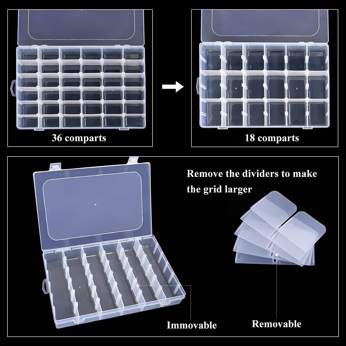 7673 36 Grids Clear Plastic Organizer Box with Adjustable Compartment Dividers, Jewellery Storage Organizer Collection Box (1 pc )