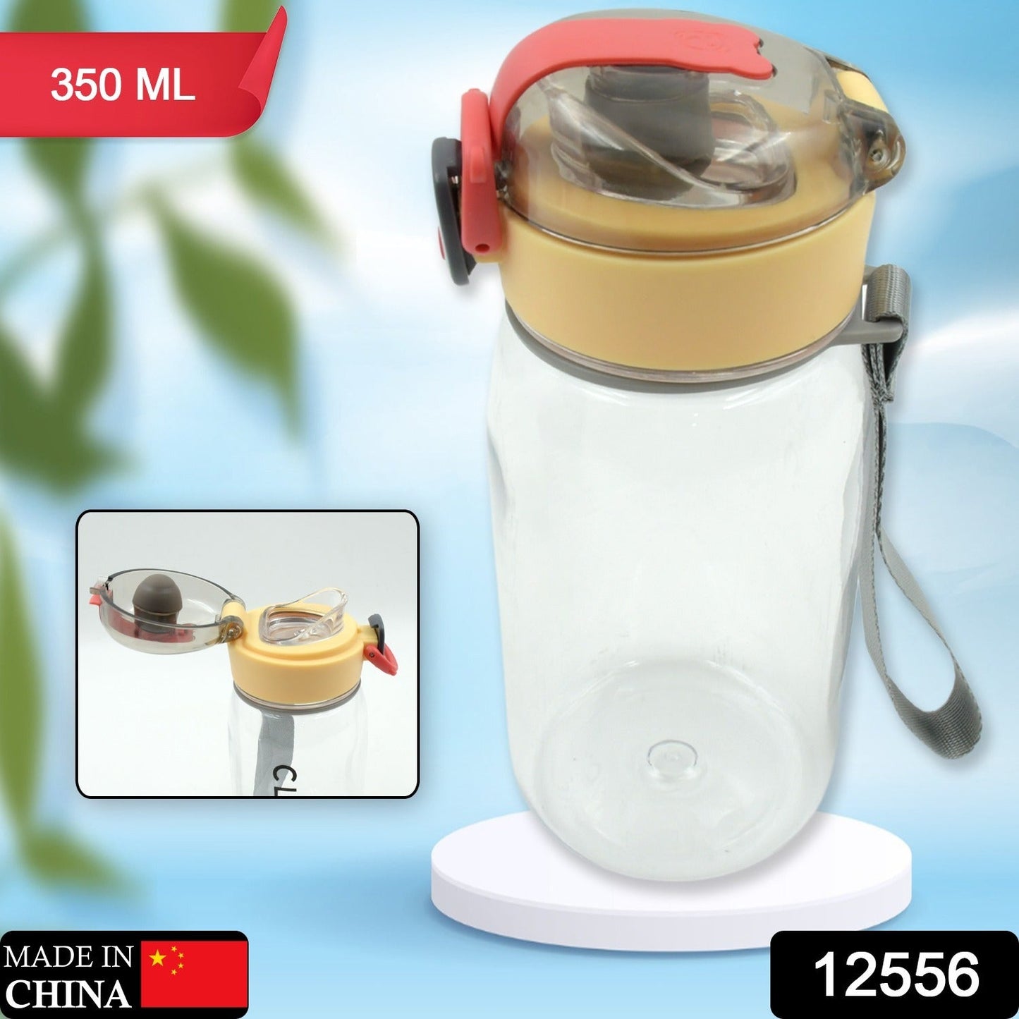 12556 Outdoor Sport Plastic water bottle 350ml leak proof BPA-free for travel cold and hot water Plastic water bottle with daily water intake for gym and children, Home, Travel, Office Use (350ml)