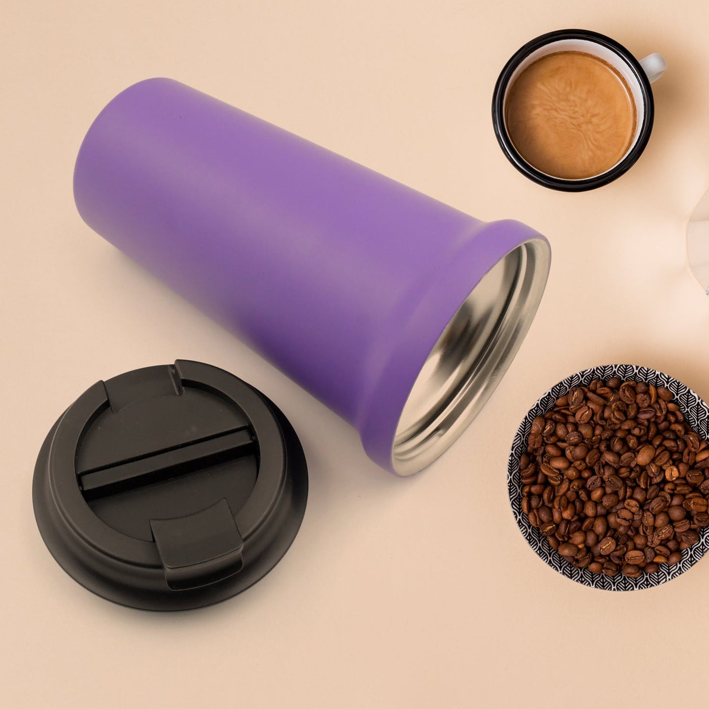 Inside Stainless Steel & Outside Plastic Vacuum Insulated Insulated Coffee Cups Double Walled Travel Mug, Car Coffee Mug with Leak Proof Lid Reusable Thermal Cup for Hot Cold Drinks Coffee, Tea (1 Pc 450ML)