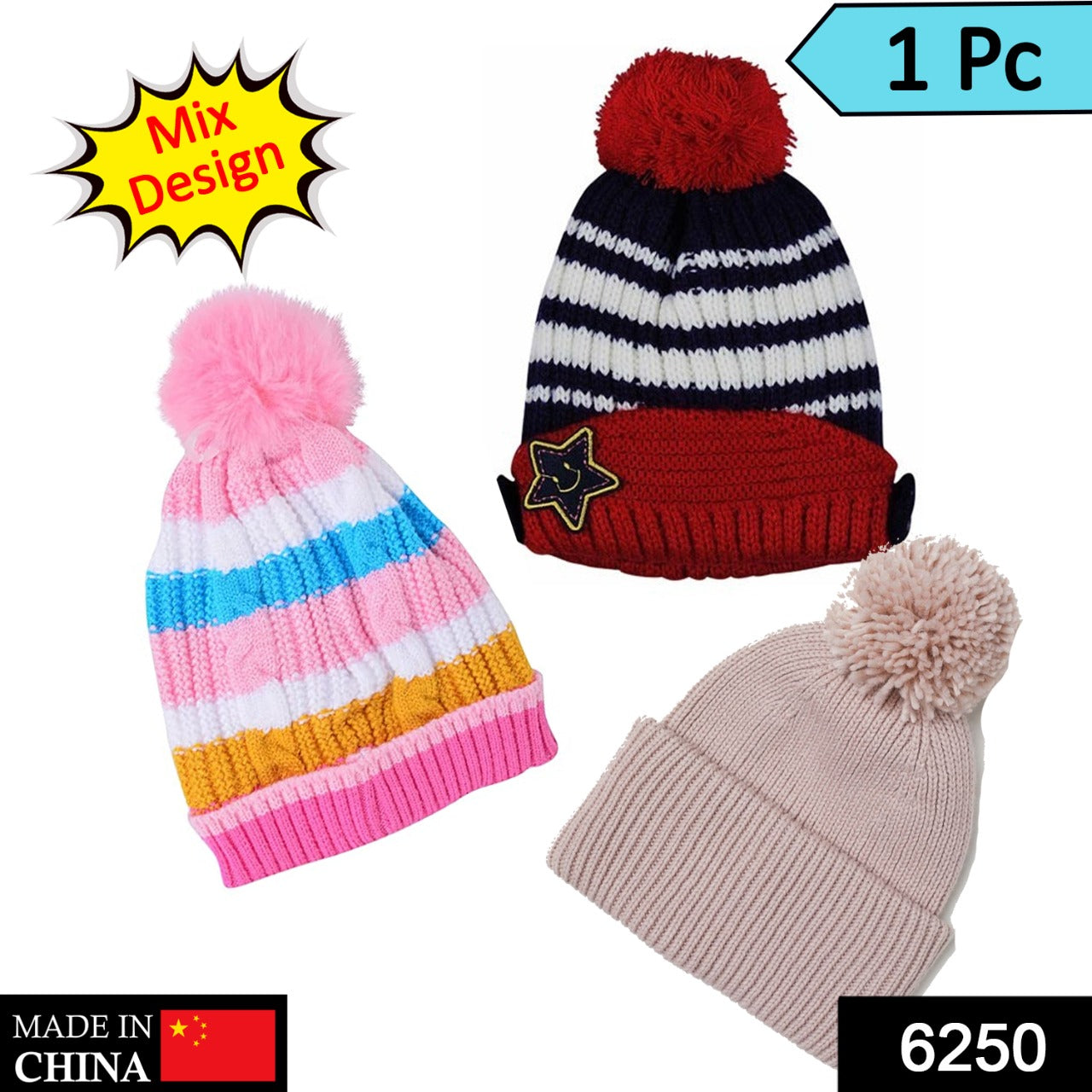 6250 Cap for Winter Woolen Knitted Black Inside Fur Caps,