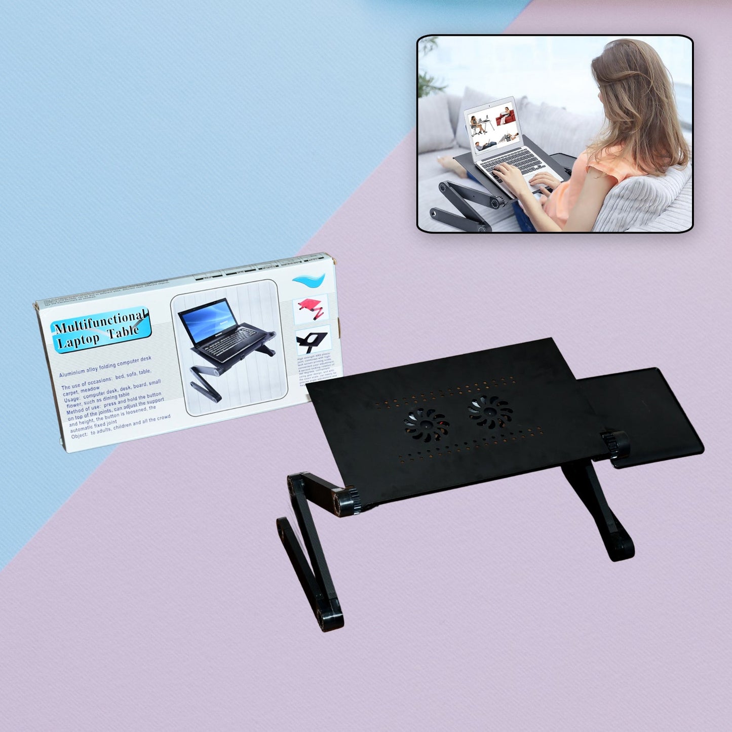 Modern Style Portable Adjustable Foldable Laptop Holder Notebook Desks Lap PC Folding Desk Table Vented Stand 2 Built in Cooling Fans
