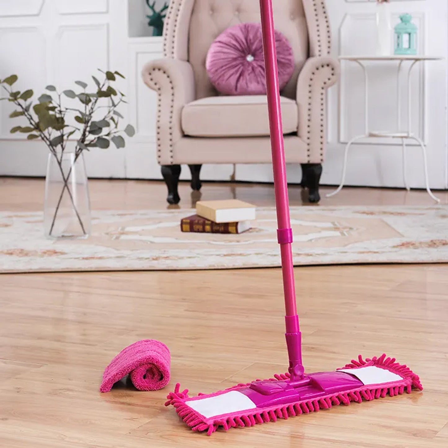 Wet and Dry Cleaning Flat Microfiber Floor Cleaning Mop Steel Rod Long Handle Dry Mop microfiber mop refill (No include Extra Refill 123cmx47cm)