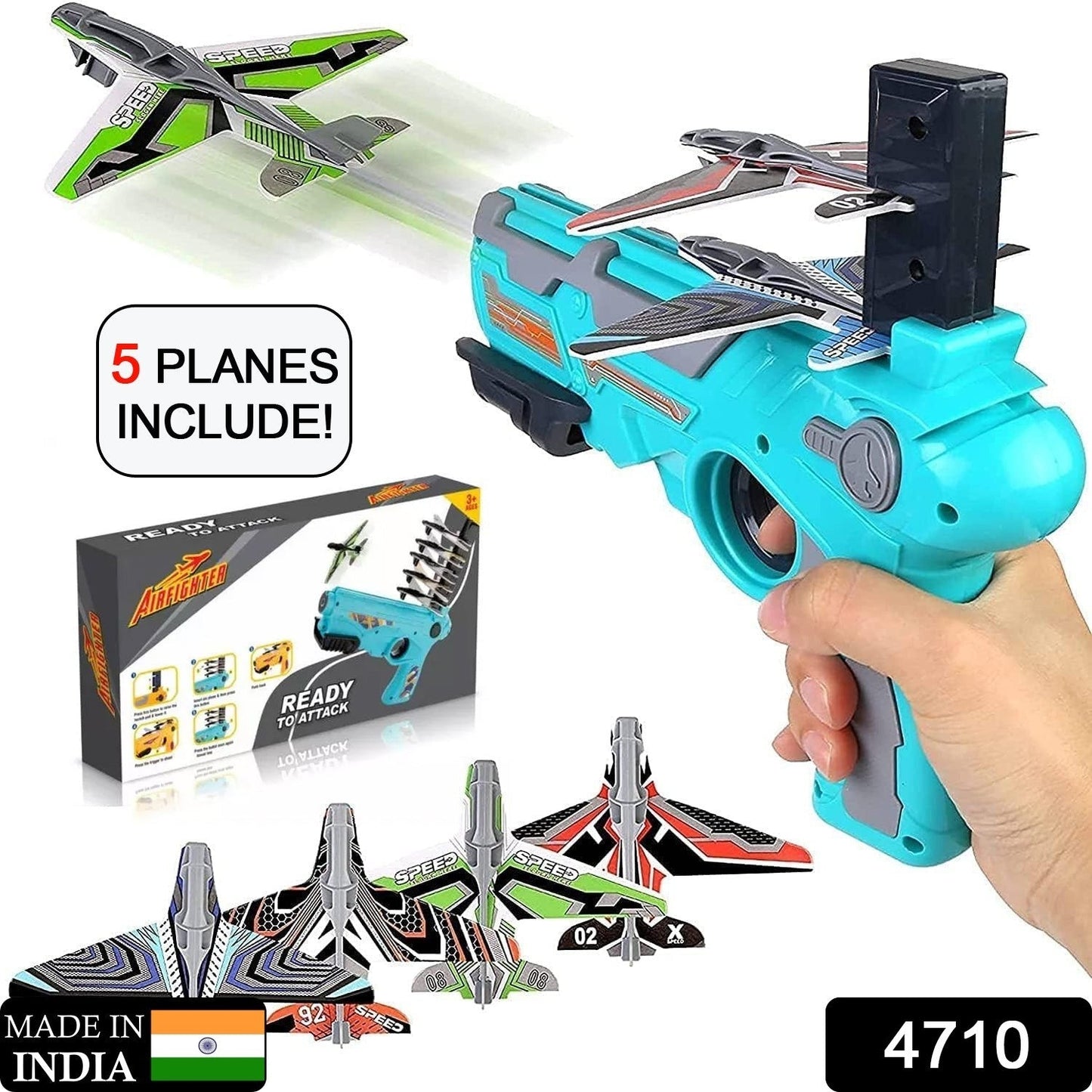 4710 Airplane Launcher Gun Toy with Foam Glider Planes, Outdoor Games for Children, Best Aeroplane Toys for Kids, Air Battle Gun Toys ( 5 Plane Include )