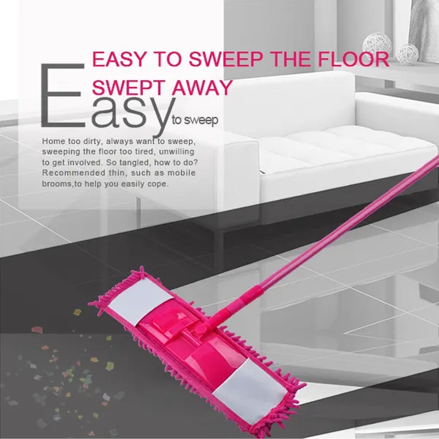 Wet and Dry Cleaning Flat Microfiber Floor Cleaning Mop Steel Rod Long Handle Dry Mop microfiber mop refill (No include Extra Refill 123cmx47cm)