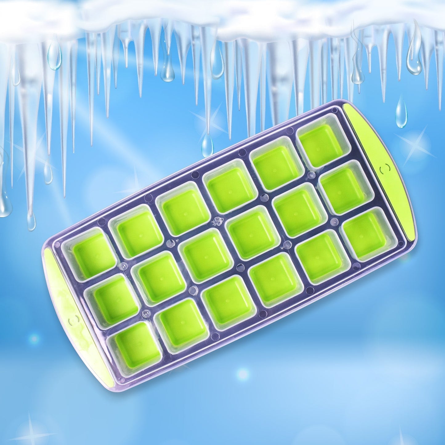 7169 18 Cavity Pop Up Ice Cube Tray Easy Release Flexible Silicone Bottom Ice Tray , Stackable Ice tray, 100% BPA Free, Food Grade for Freezer
