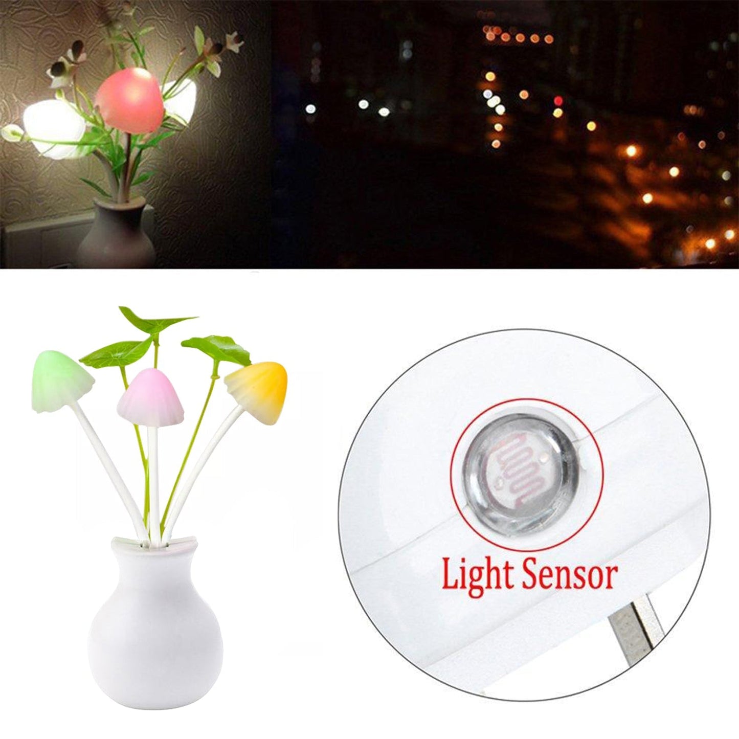217 LED Dream Night Light, Auto ON/Off Sensor Mushroom Lamp (Multicolor)