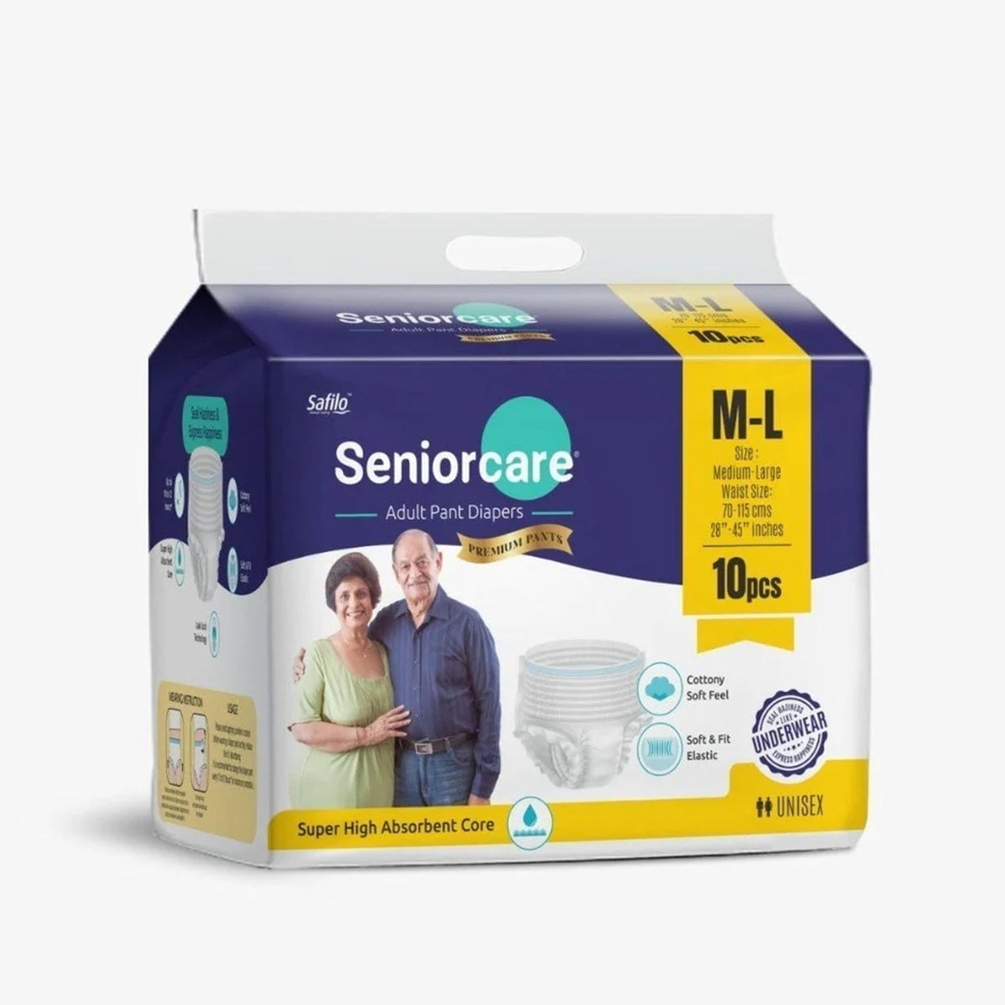 Medium-Large Senior care Adult Pull Up Diaper Pants (Waist Size (70-115 Cm | 28 -45 Inch) Adult Diapers (Medium-Large M-L10Pc)