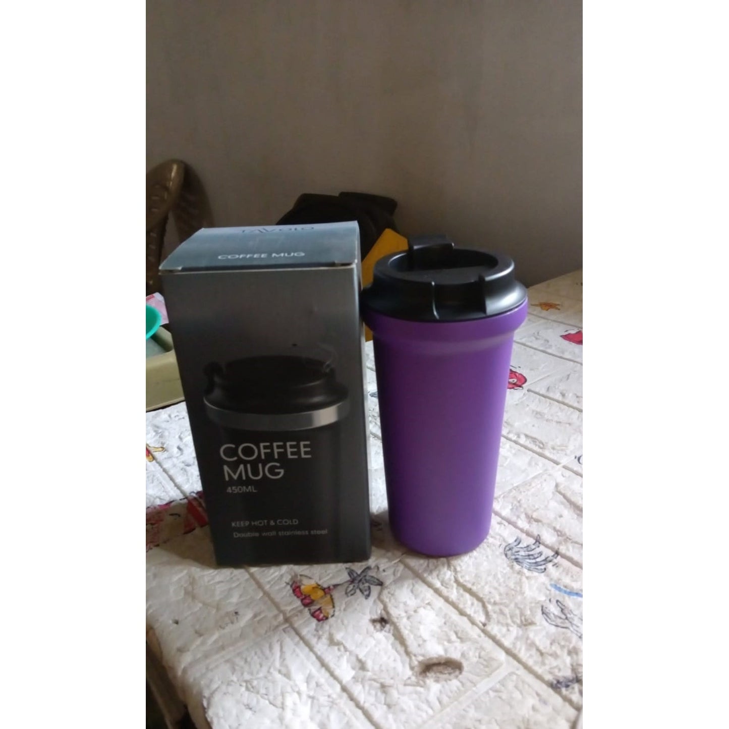 Inside Stainless Steel & Outside Plastic Vacuum Insulated Insulated Coffee Cups Double Walled Travel Mug, Car Coffee Mug with Leak Proof Lid Reusable Thermal Cup for Hot Cold Drinks Coffee, Tea (1 Pc 450ML)