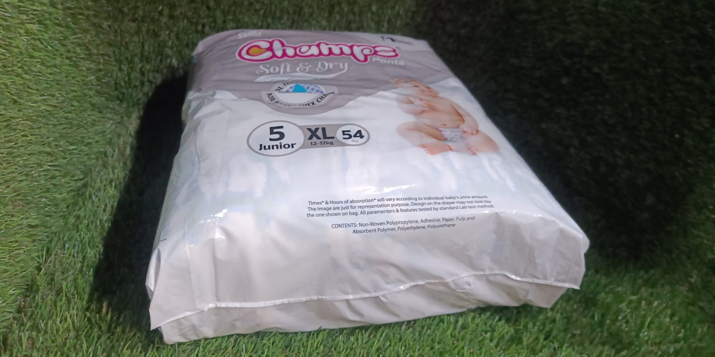 Baby Diaper High Absorbent Pant Diapers, Champs Soft and Dry Baby Diaper Pants Xl 54 Pcs (Extra Large , XL54 Pieces)