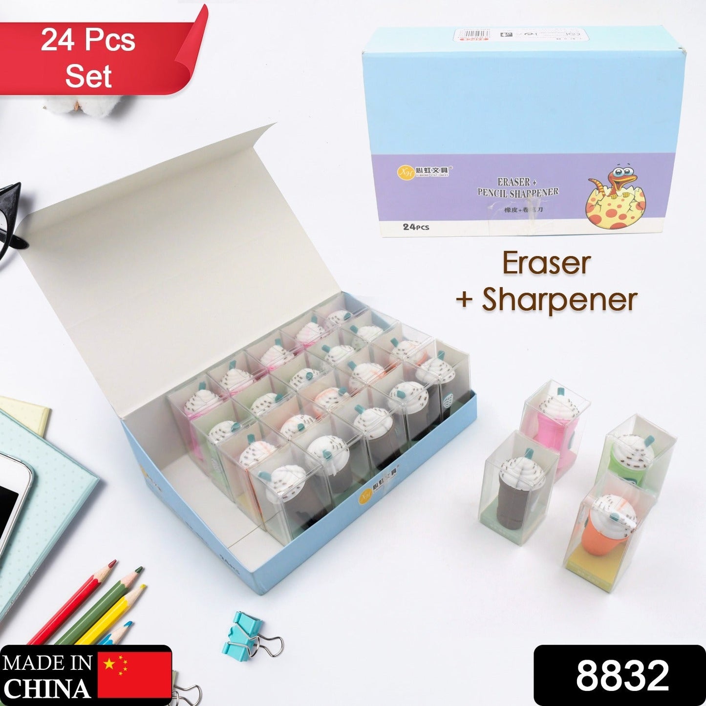 2In1 3D Cute Coffee Or Ice cream Shape sharpner Like Rotary Manual Pencil Sharpener for Kids Ice Cream Style Office School Supplies, Back to School Gift for Students,Kids Educational Stationary kit, B'Day Return Gift