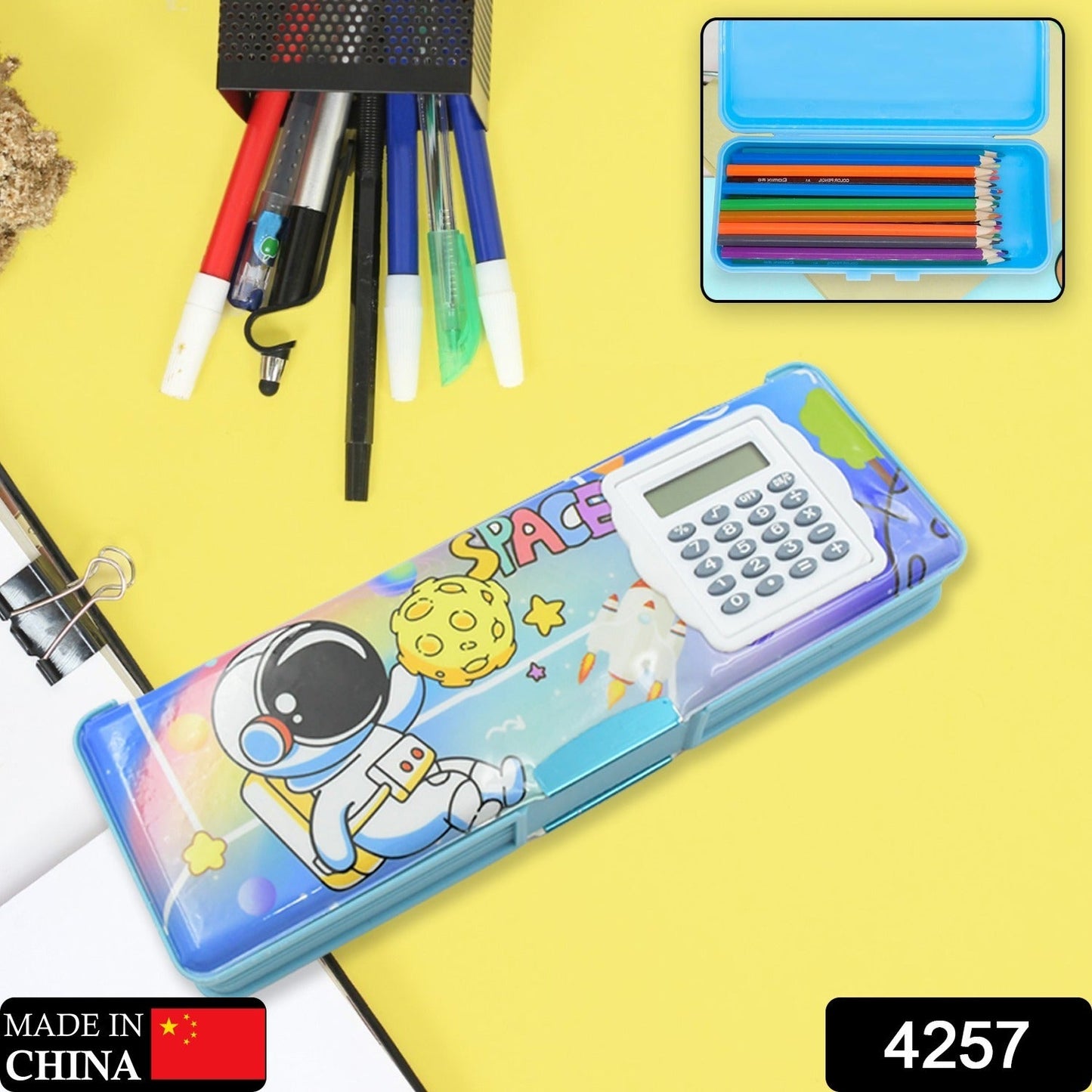 Double Sided Magnetic Geometry Box, Pencil Box with Calculator for Boys Art Plastic Pencil Box for Girls and Boys