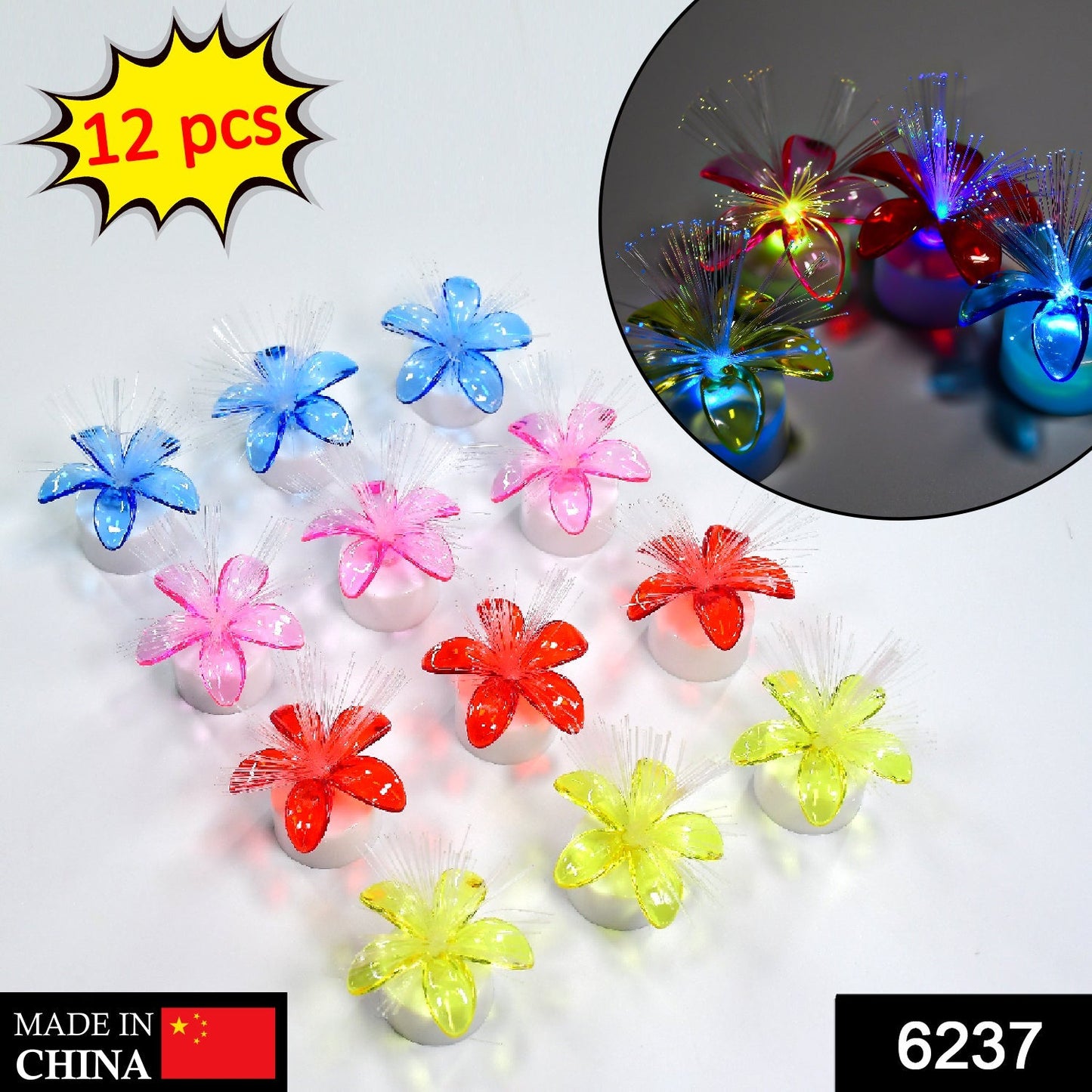6237 Fiber Optic Light, Mini Color Change LED Table Centerpieces, Light Up Candle - Pack of 12