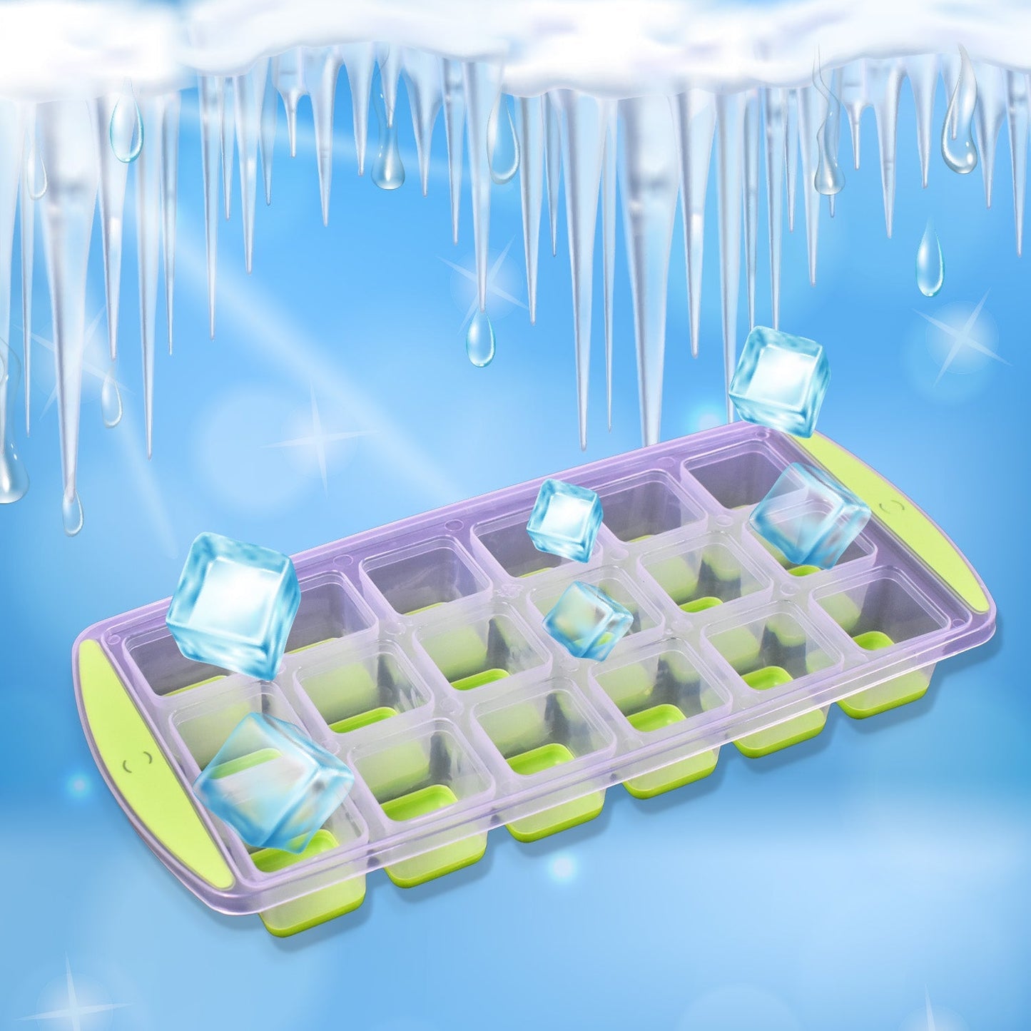 7169 18 Cavity Pop Up Ice Cube Tray Easy Release Flexible Silicone Bottom Ice Tray , Stackable Ice tray, 100% BPA Free, Food Grade for Freezer