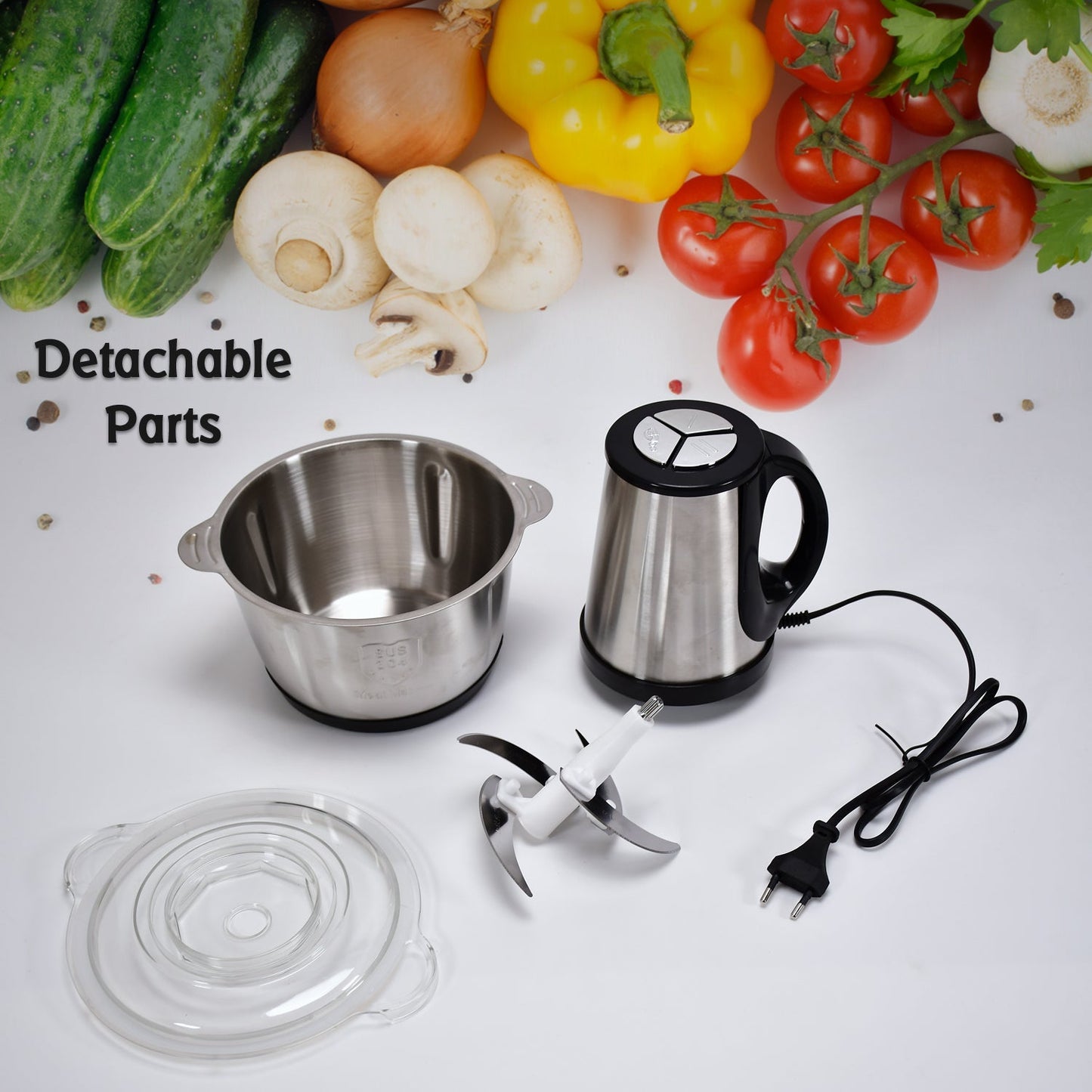 2362 STAINLESS STEEL ELECTRIC MEAT GRINDERS WITH BOWL HEAVY FOR KITCHEN FOOD CHOPPER, MEAT, VEGETABLES, ONION , GARLIC SLICER DICER, FRUIT & NUTS BLENDER (2L, 250WATTS)