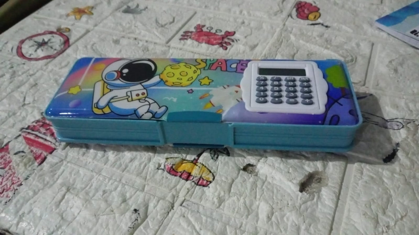 Double Sided Magnetic Geometry Box, Pencil Box with Calculator for Boys Art Plastic Pencil Box for Girls and Boys