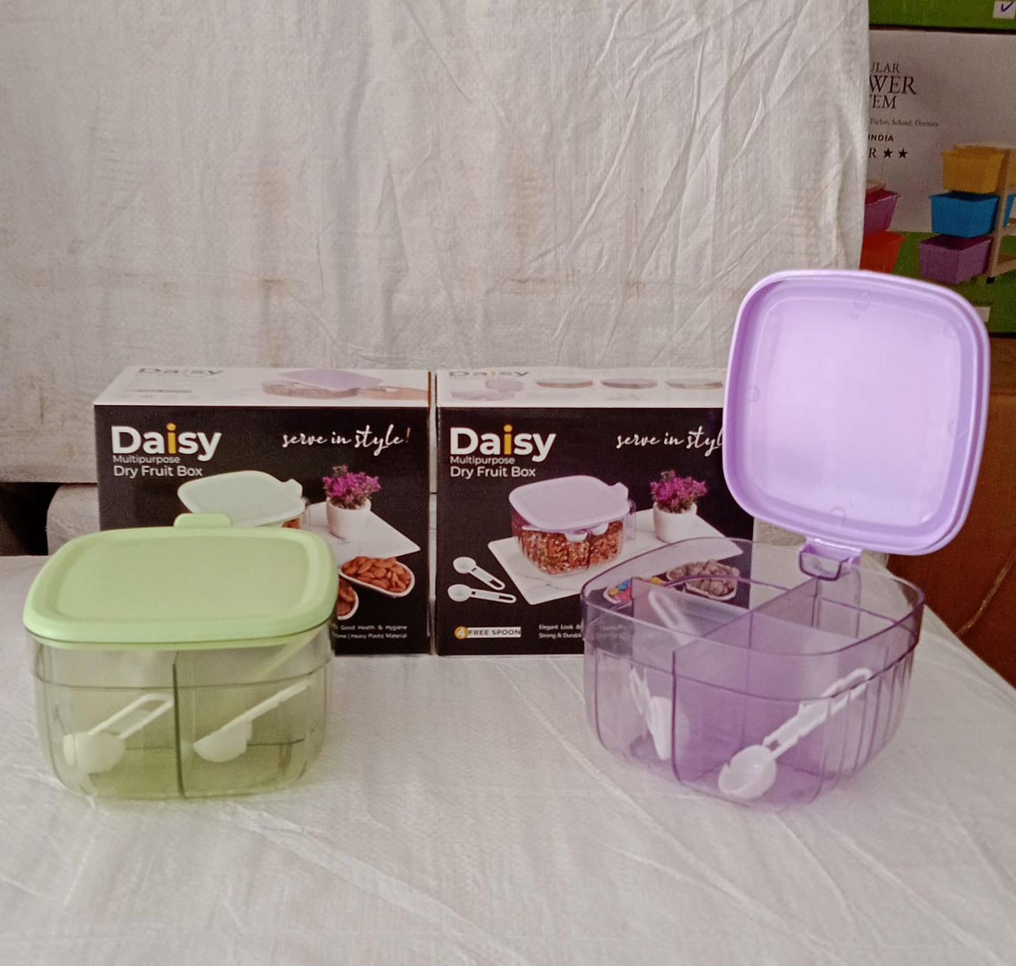 5784 Multipurpose Dry fruit Set, Chocolate, Snacks Storage Box, Masala Box for Home and Kitchen Airtight Dry Fruit Plastic Storage Container Tray Set With Lid & 4 Compartment, 4 Spoon Container for Sweets,Chips,Cookies | (1 Pc )