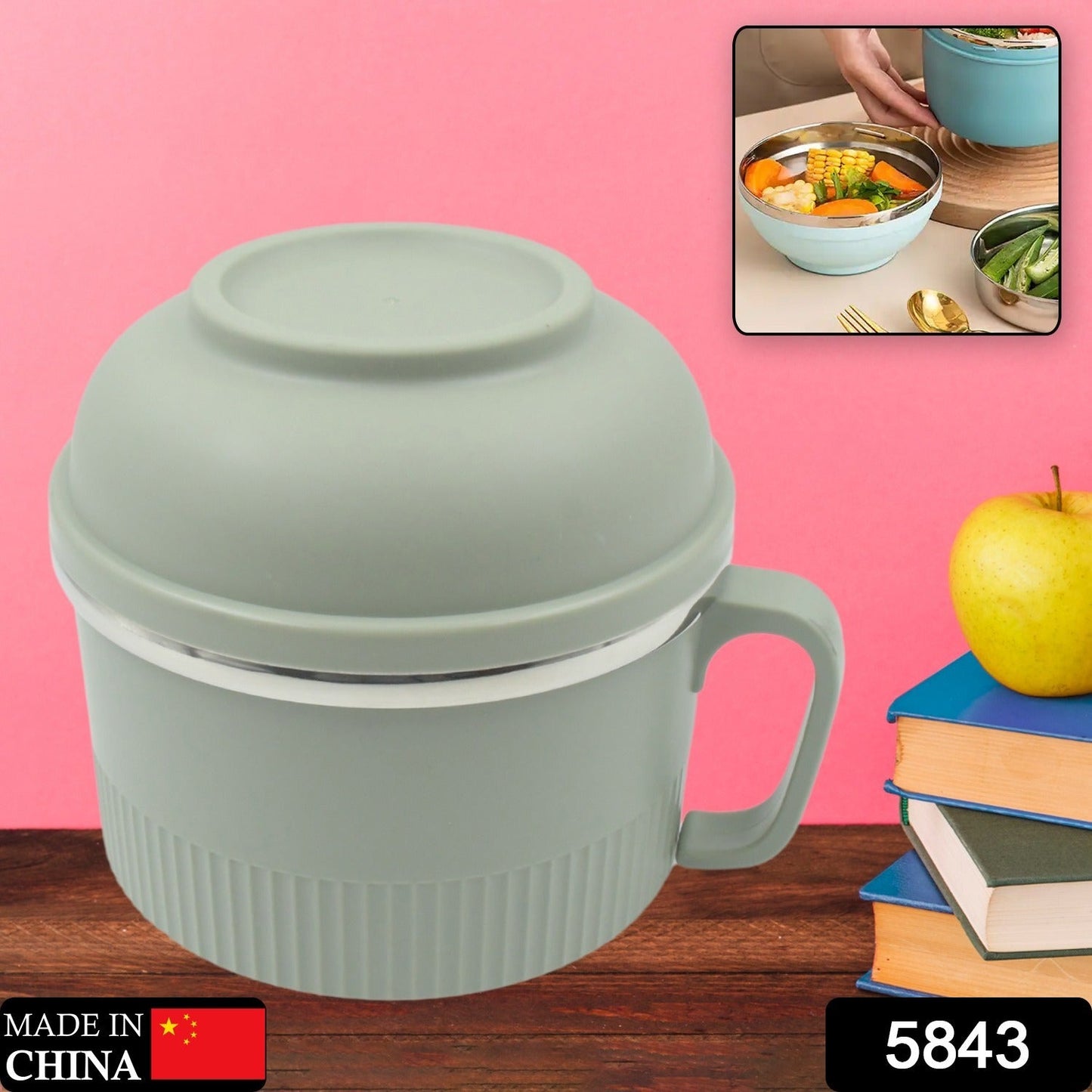 5843 Vacuum Food Flask, Insulation Large Capacity Double Layer Structure Non Slip Labor Saving and Safe Stainless Steel Inner Tank Lunch Box/ Noodle Bowl for Camping Picnic for School Office Outdoor (1 Pc)