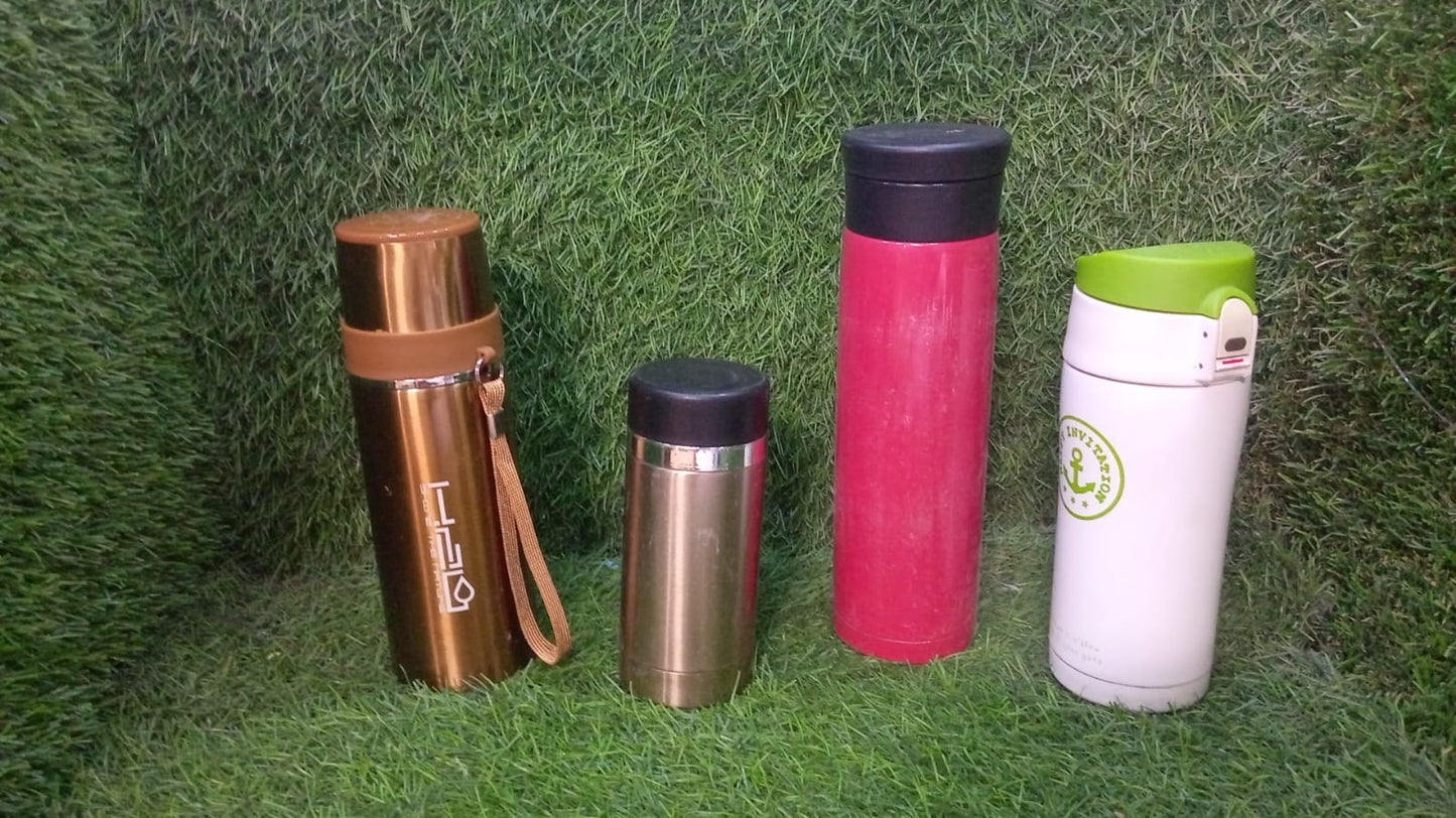 Mix Size and Design Stainless Steel Vacuum Bottle with Cup Lid – Thermos for Hot & Cold Drinks or Food-Thermos for Travel (1pc)