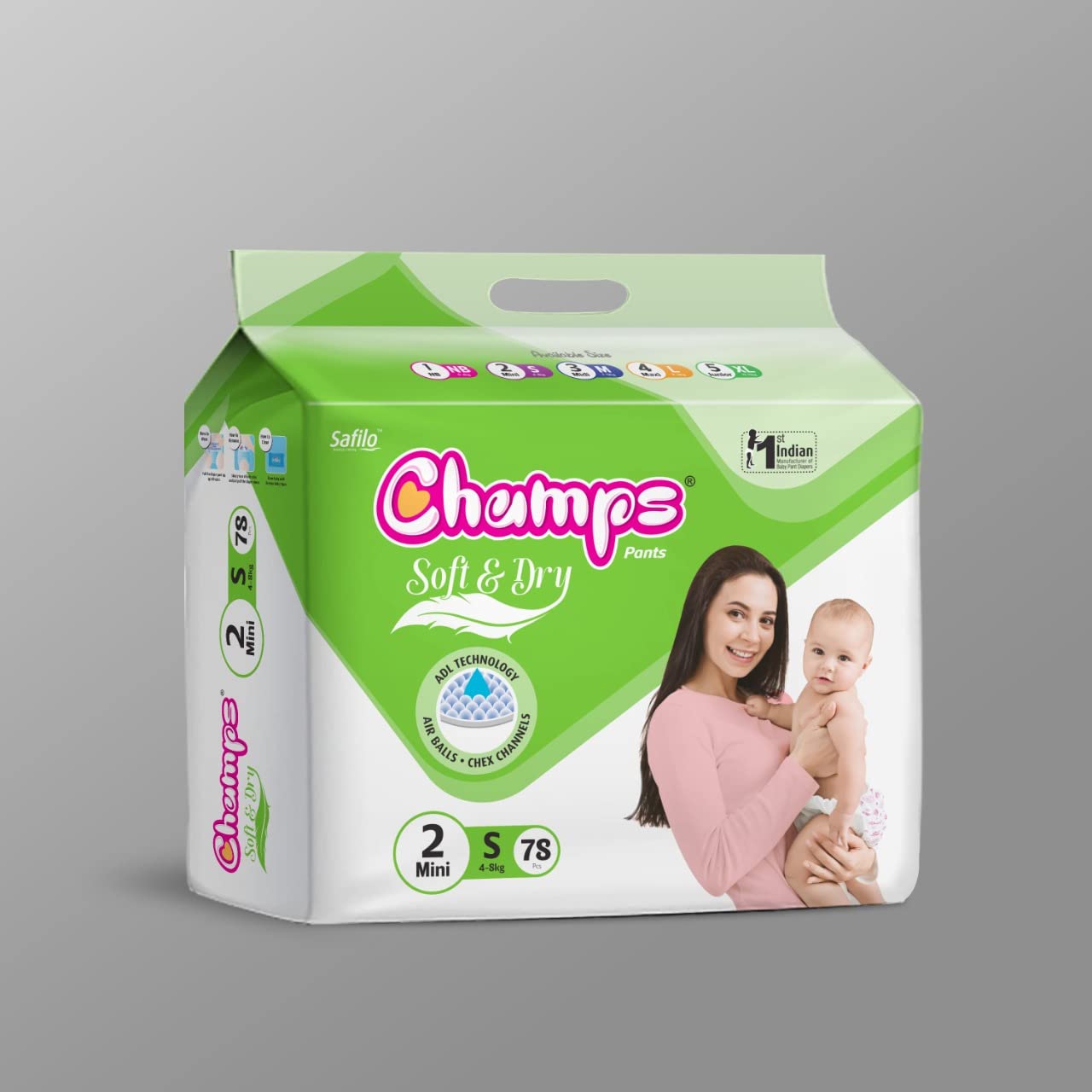 Champs Soft and Dry Baby Diaper Pants 78 Pcs (Small Size S78)