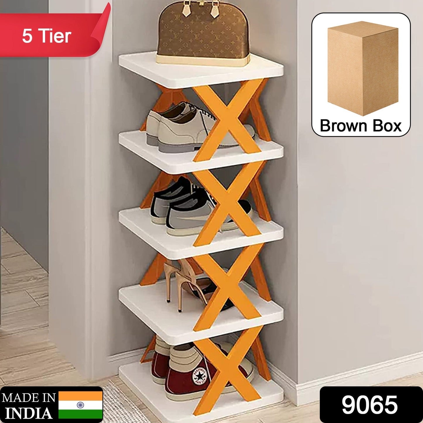 9065 5 Layer Shoes Stand, Shoe Tower Rack Suit for Small Spaces, Closet, Small Entryway, Easy Assembly and Stable in Structure, Corner Storage Cabinet for Saving Space