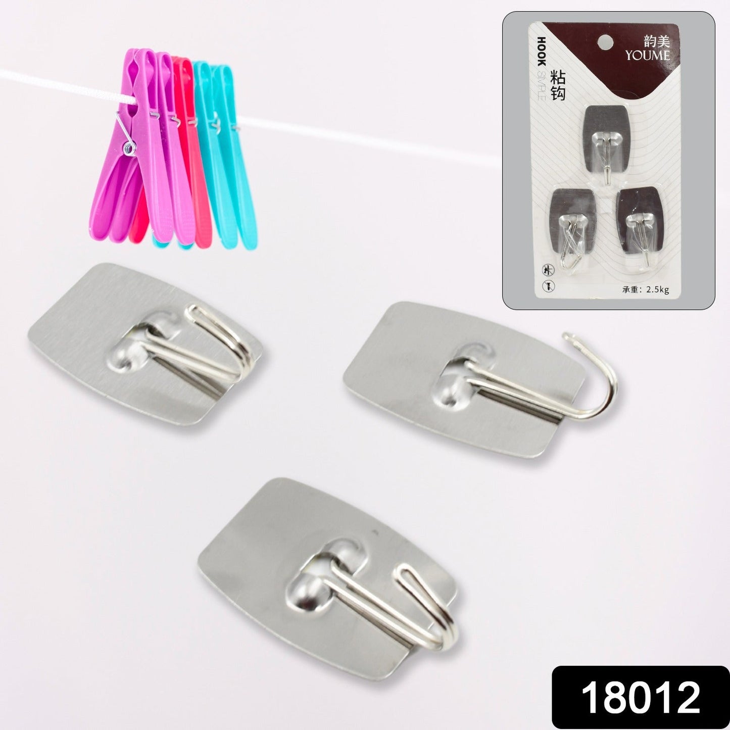 Multipurpose Strong Hook Self-Adhesive hooks for wall Heavy Duty Hook, Sticky Hook Household For Home, Decorative Hooks, Bathroom & All Type Wall Use Hook, Suitable for Bathroom, Kitchen, Office
