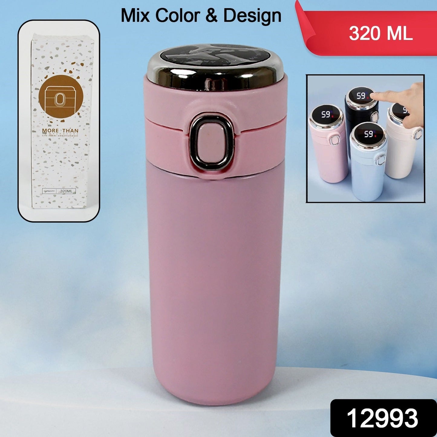 Smart Vacuum Insulated Water Bottle with LED Temperature Display, Cold & Hot | Leak Proof | Office Bottle | Gym | Home | Kitchen | Hiking | Trekking | Travel Bottle (Mix Color & Design)