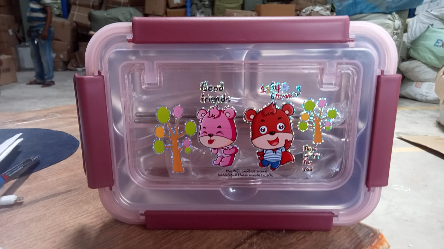Food‑Safe Materials Kids Lunch Box With steel Spoon & chopsticks Compartment is Designed Made of 304 Stainless Steel Easy to Clean for School for Camping for Work for Home, Office