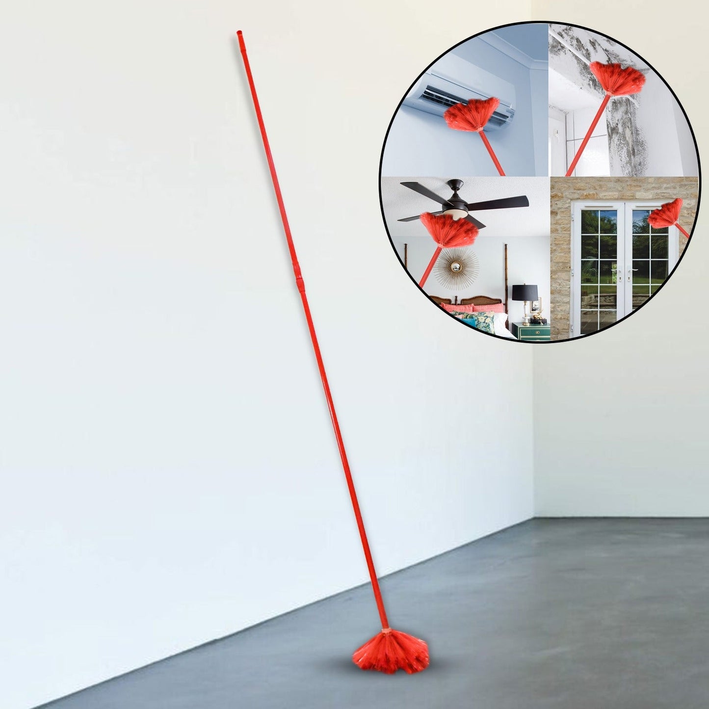 Cobweb Brush With Metal Strong Long Extendable Handle for Dusting, Ceiling Cobweb Cleaning, Brush for Lights, Fans & Webs Cleaning for Home / Kitchen (90 Inch / MOQ :- 6 Pc)
