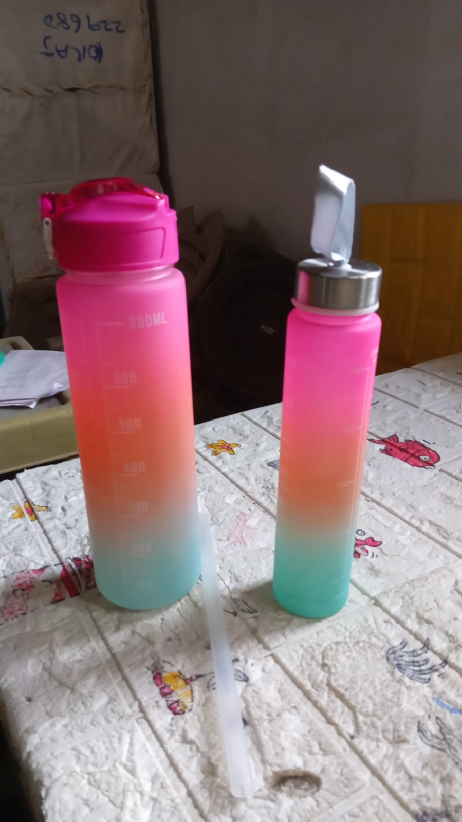 0286 Plastic Water Bottle 2 pc Different Size Bottle High Quality Water Bottle Plastic Water Bottle BPA-Free & Leak-Proof! Cartoon Printed Design for Kids' School, For Fridge, Office, Sports, School, Gym, Yoga (2 Pc Set)