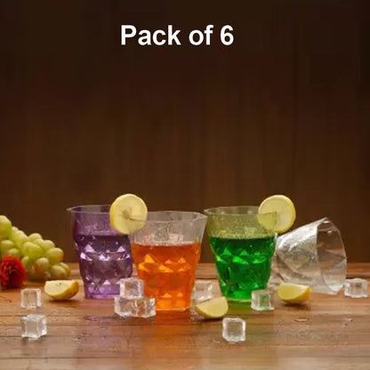2342 Heavy unbreakable Stylish Diamond look fully Transparent Glasses Set 260ml (6pcs) 