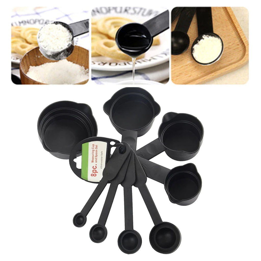 106 Plastic Measuring Cups and Spoons (8 Pcs, Black) Your Brand