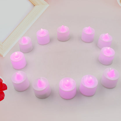 Pink Flameless LED Tealights, Smokeless Plastic Decorative Candles - Led Tea Light Candle For Home Decoration (Pack Of 12pc) ( Diya , Divo , Diva , Deepak , Jyoti)