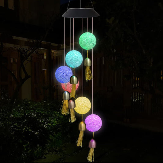 Solar Crystal Ball Wind Chime, Color Changing Solar Powered LED Hanging Wind Chime Light Mobile for Patio Yard Garden Home Outdoor Night Decor, Gifts