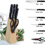 0102 Kitchen Knife Set with Wooden Block and Scissors (5 pcs, Black)