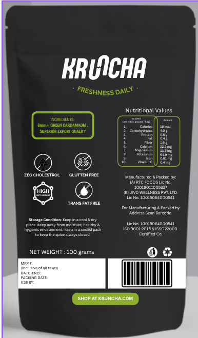 Kruncha's Idukki Bold Green Cardamom 8mm, 125g