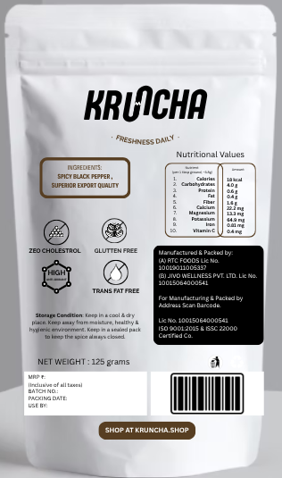 Kruncha's Premium Black Pepper KALI MIRCH, 125g