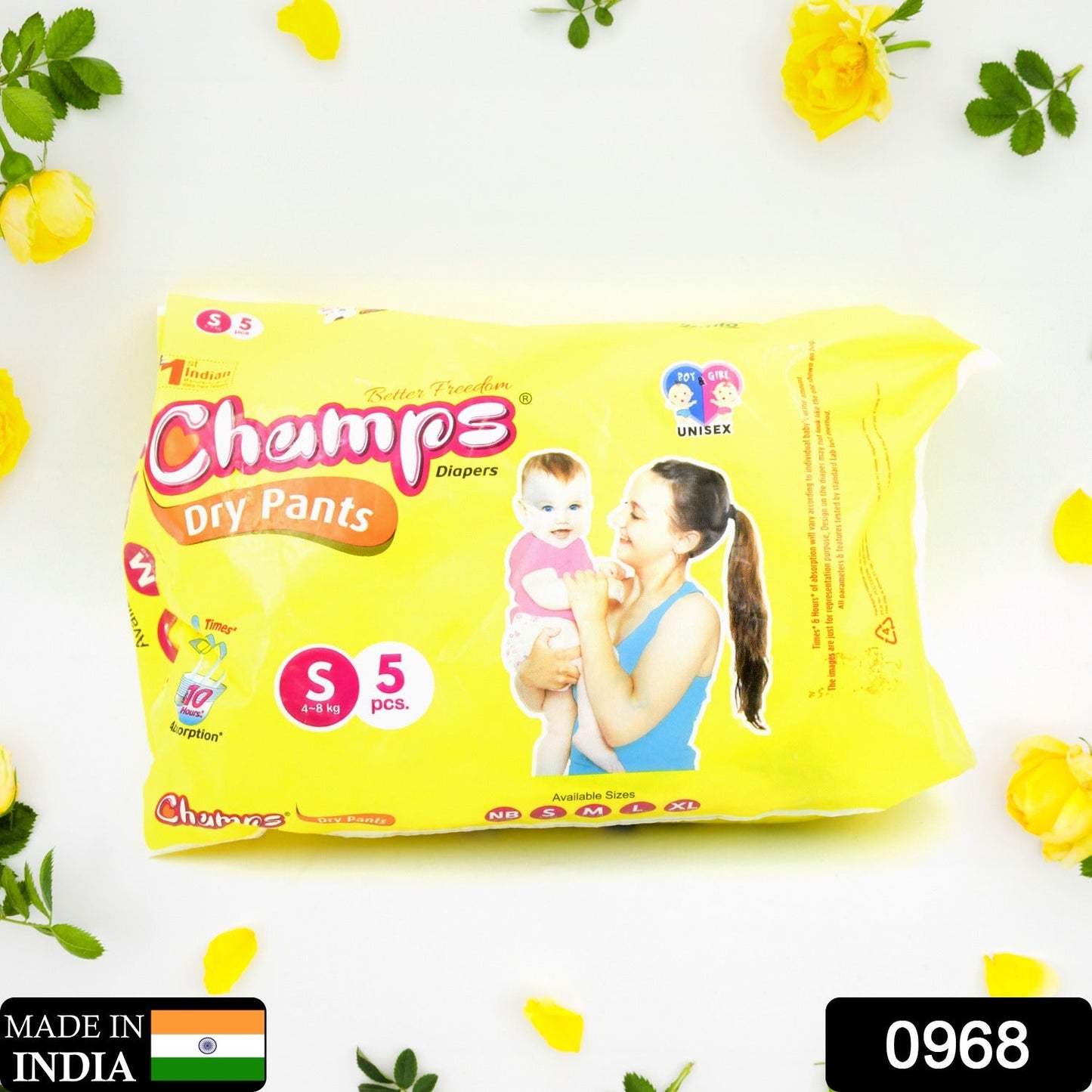 0968 Small  Champs Dry Pants Style Diaper- Small Best for Travel  Absorption, Champs Baby Diapers, Champs Soft and Dry Baby Diaper Pants (S5 Pcs )